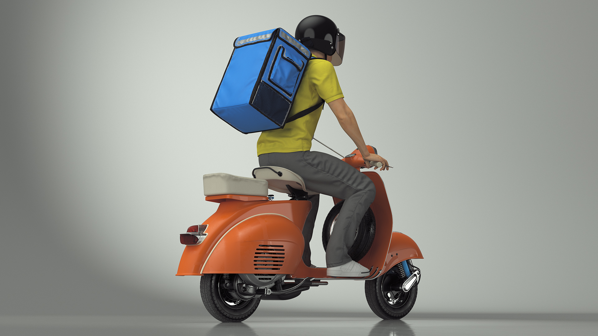 3D Delivery Man Riding Retro Scooter model