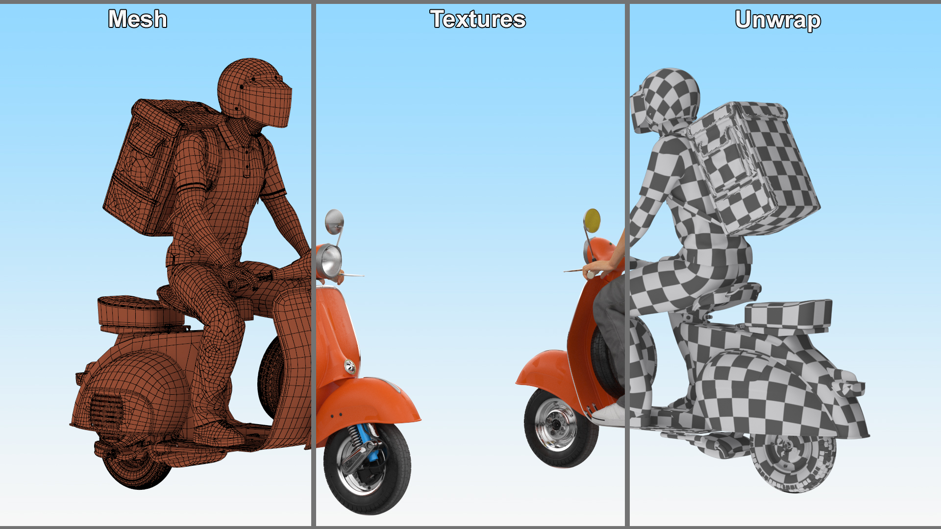 3D Delivery Man Riding Retro Scooter model