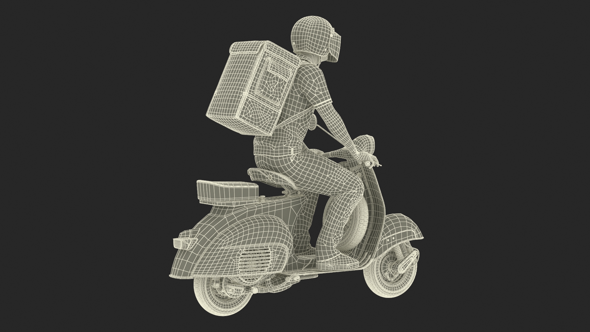 3D Delivery Man Riding Retro Scooter model
