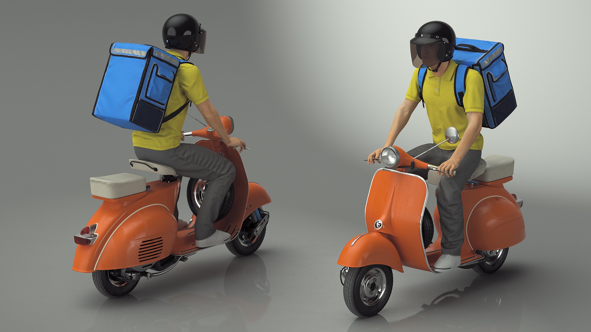 3D Delivery Man Riding Retro Scooter model
