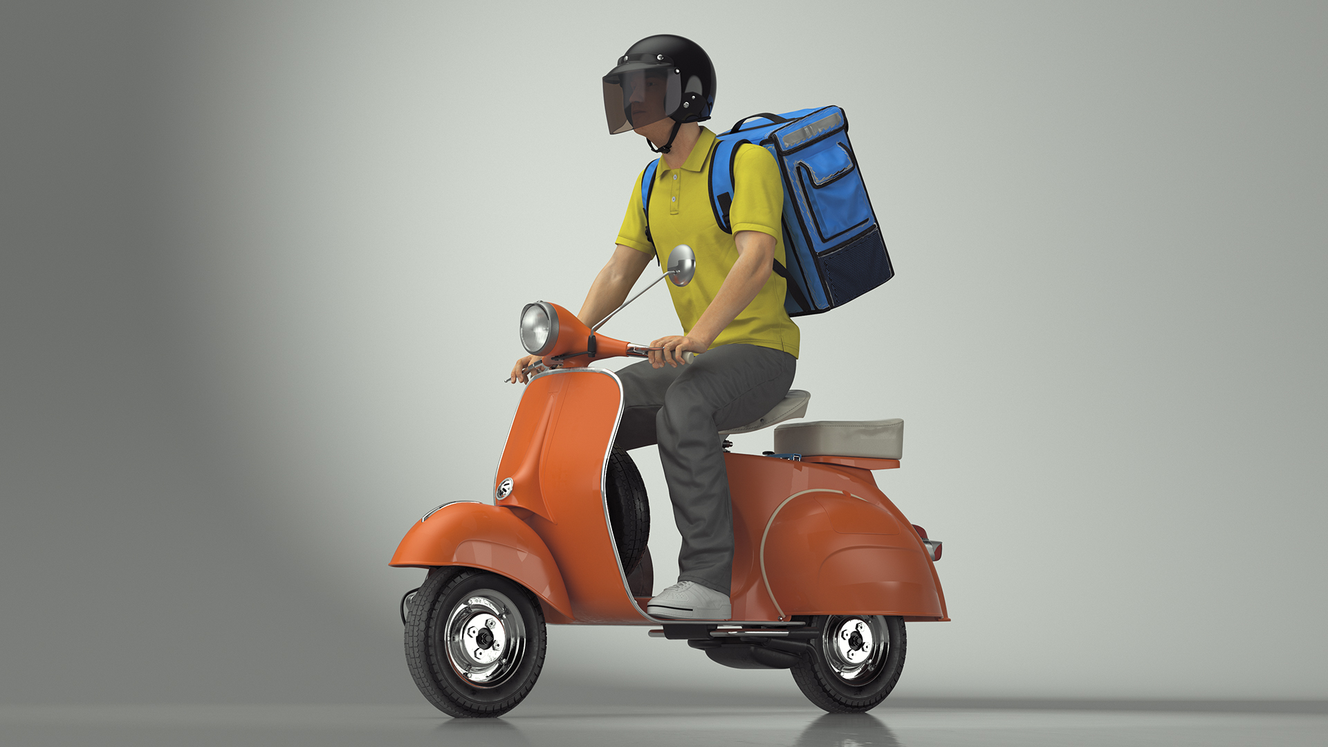3D Delivery Man Riding Retro Scooter model