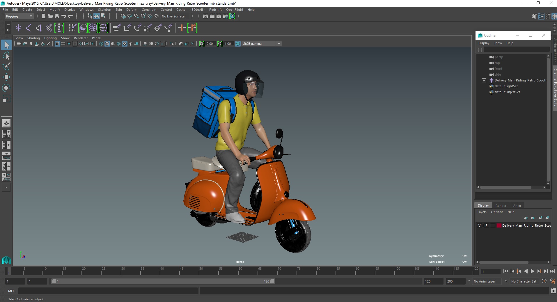 3D Delivery Man Riding Retro Scooter model