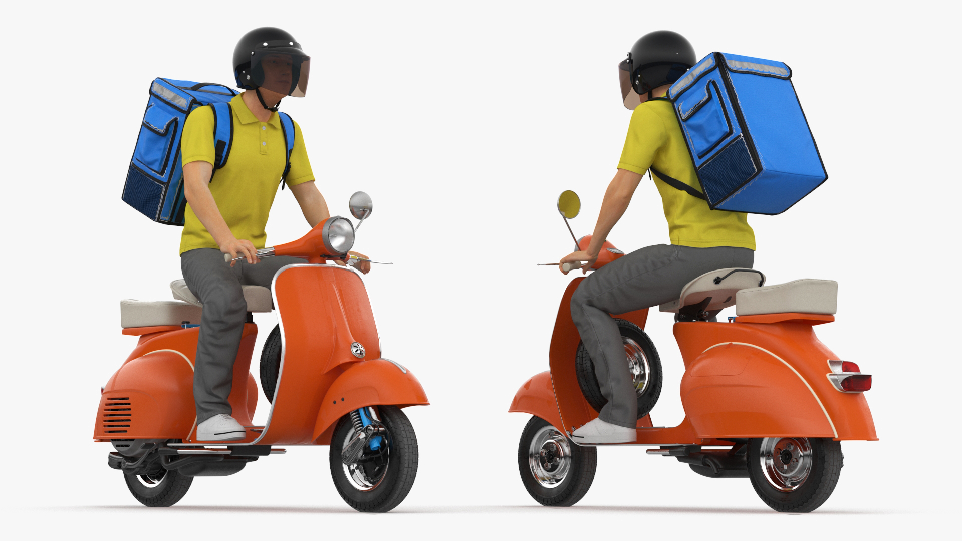 3D Delivery Man Riding Retro Scooter model