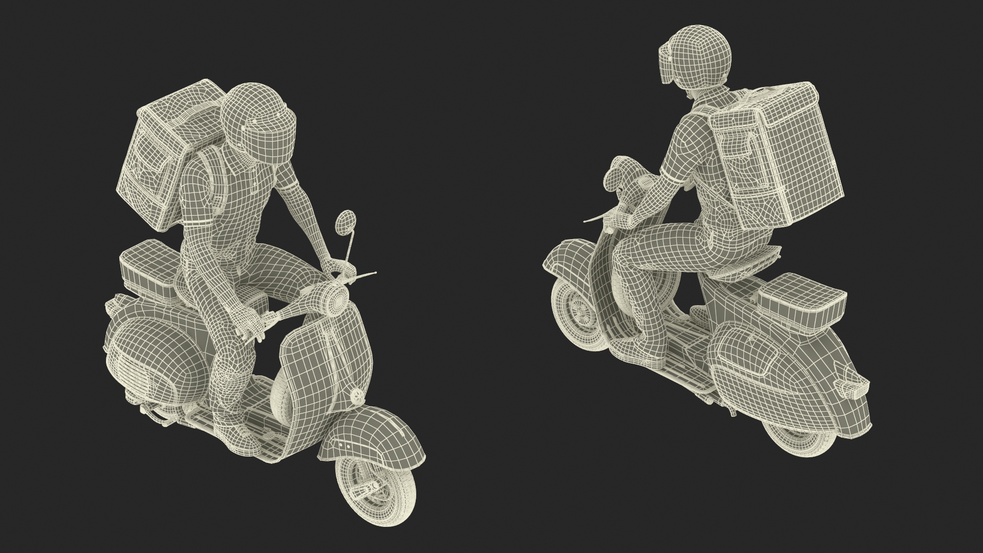 3D Delivery Man Riding Retro Scooter model