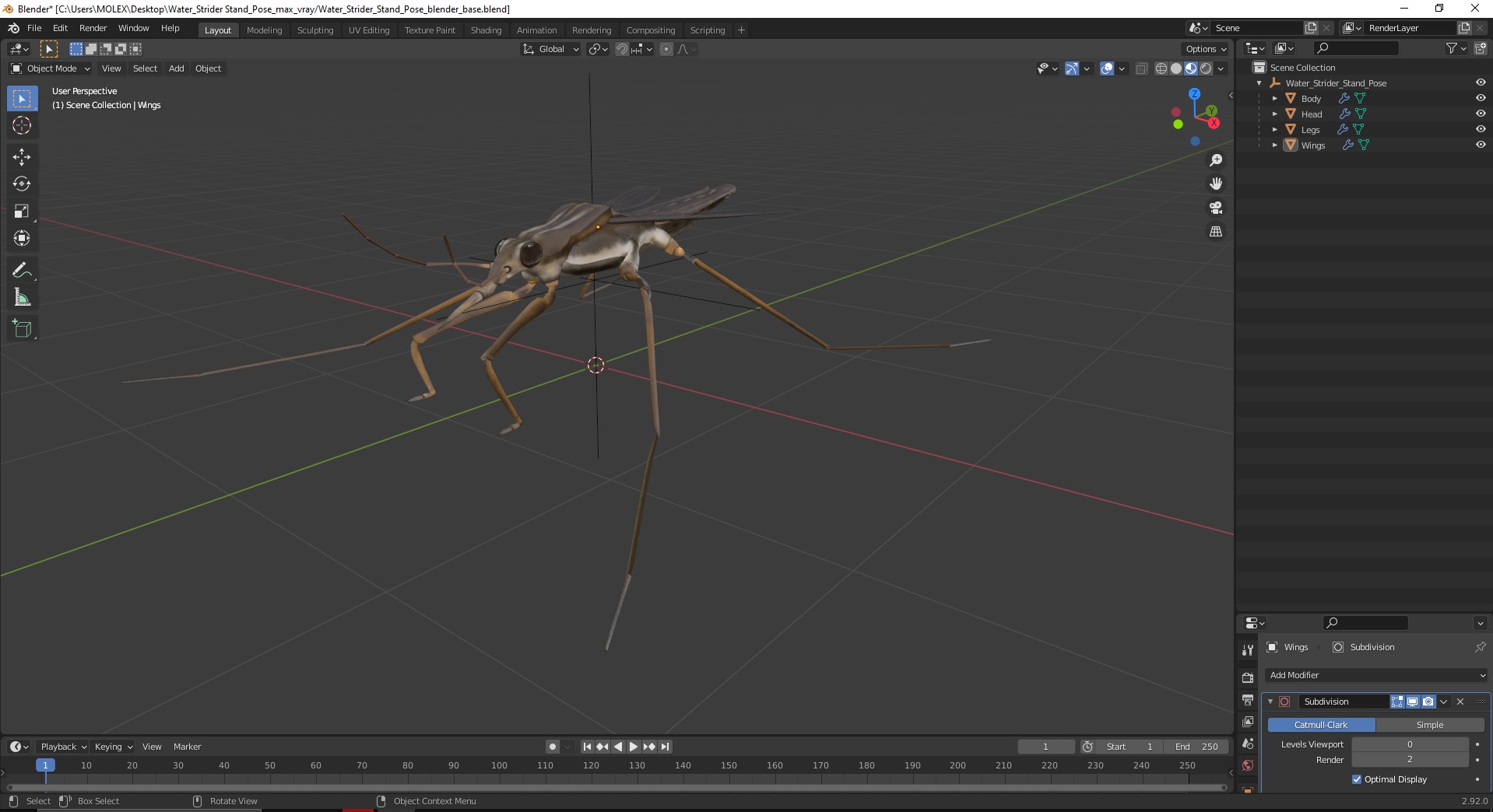 Water Strider Stand Pose 3D model