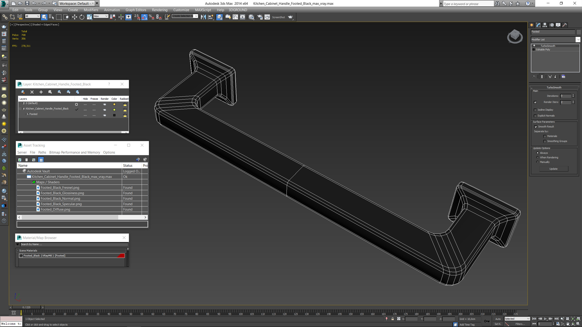 3D model Kitchen Cabinet Handle Footed Black