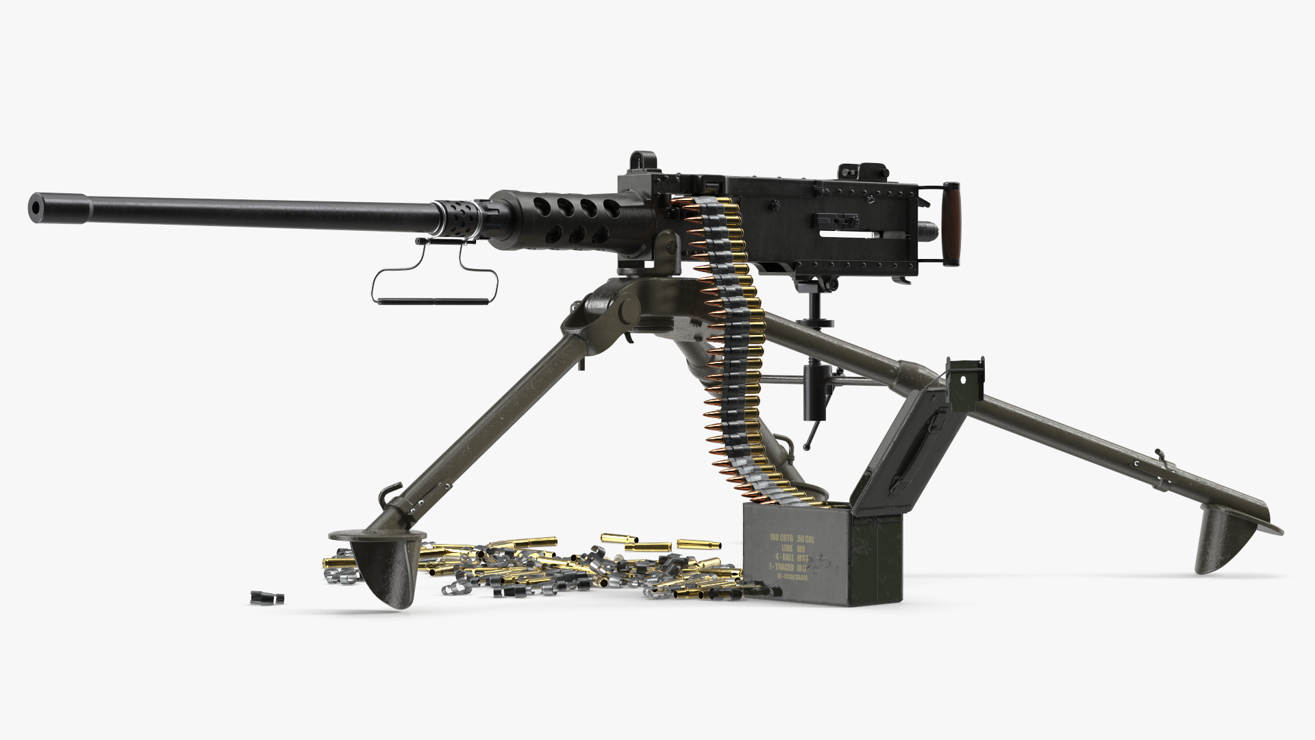 Browning M2 Heavy Machine Gun with Ammo Belt 3D model preview