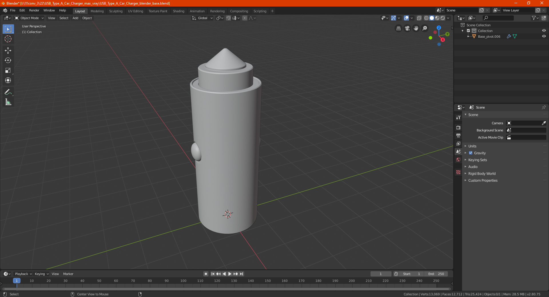 USB Type A Car Charger 3D
