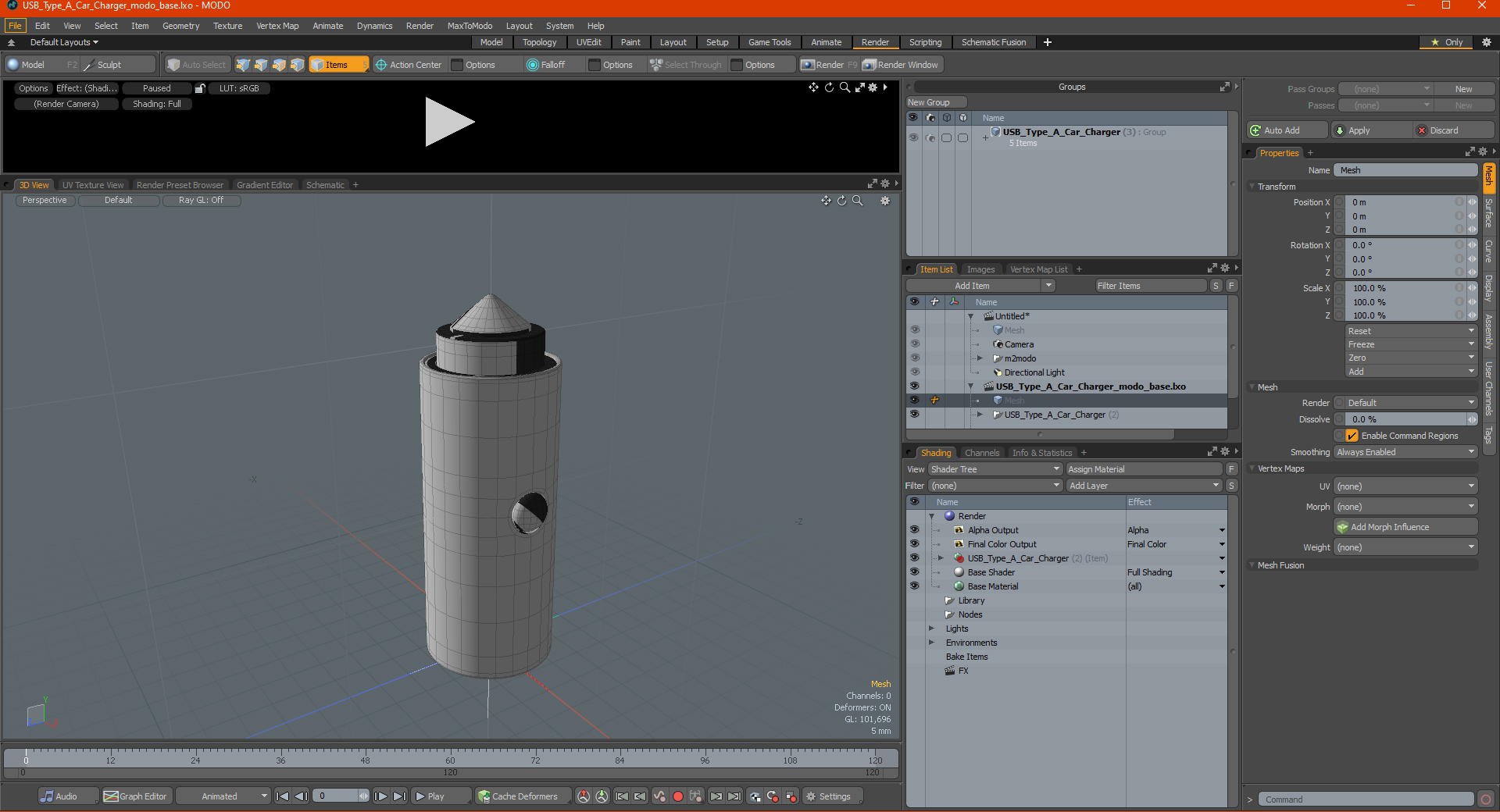 USB Type A Car Charger 3D