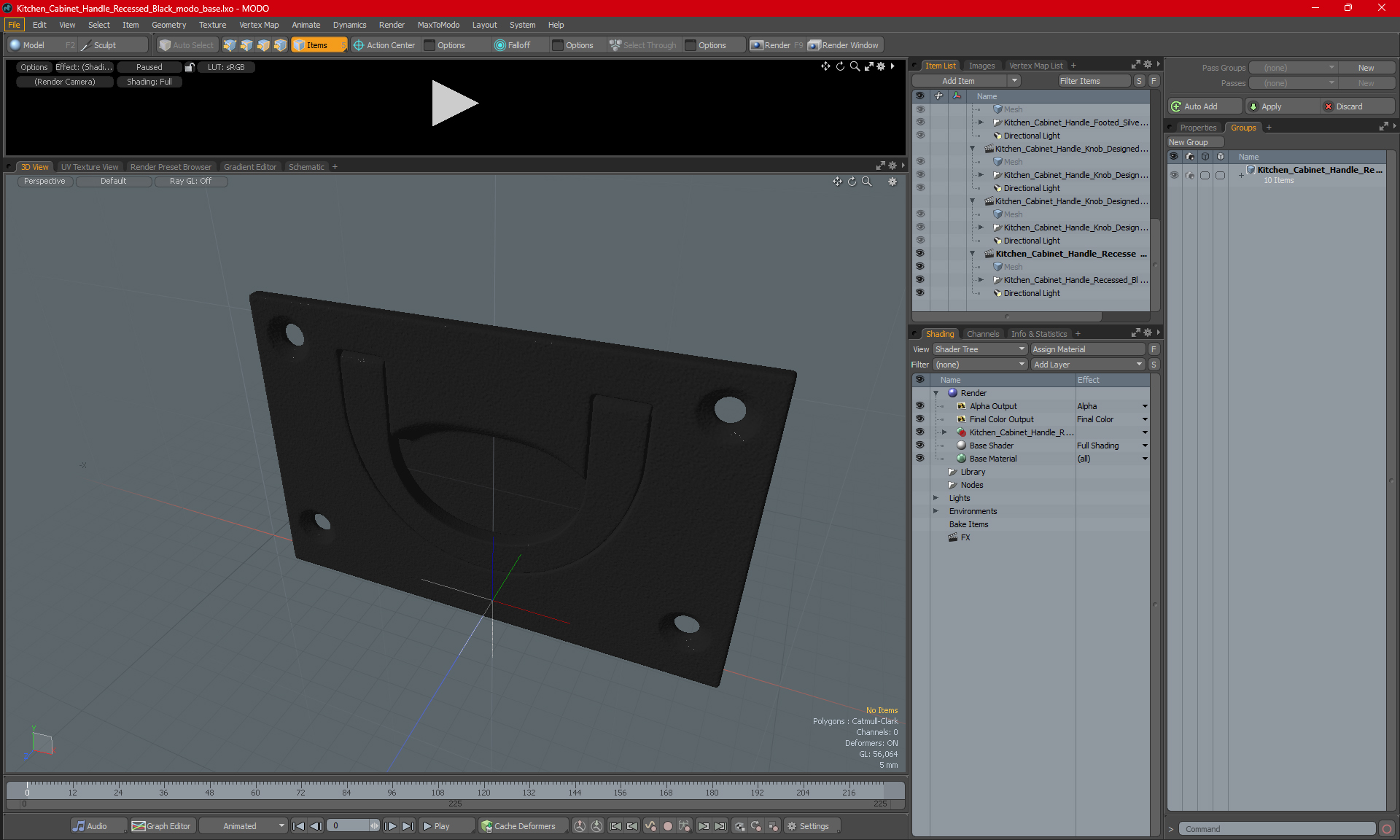 Kitchen Cabinet Handle Recessed Black 3D