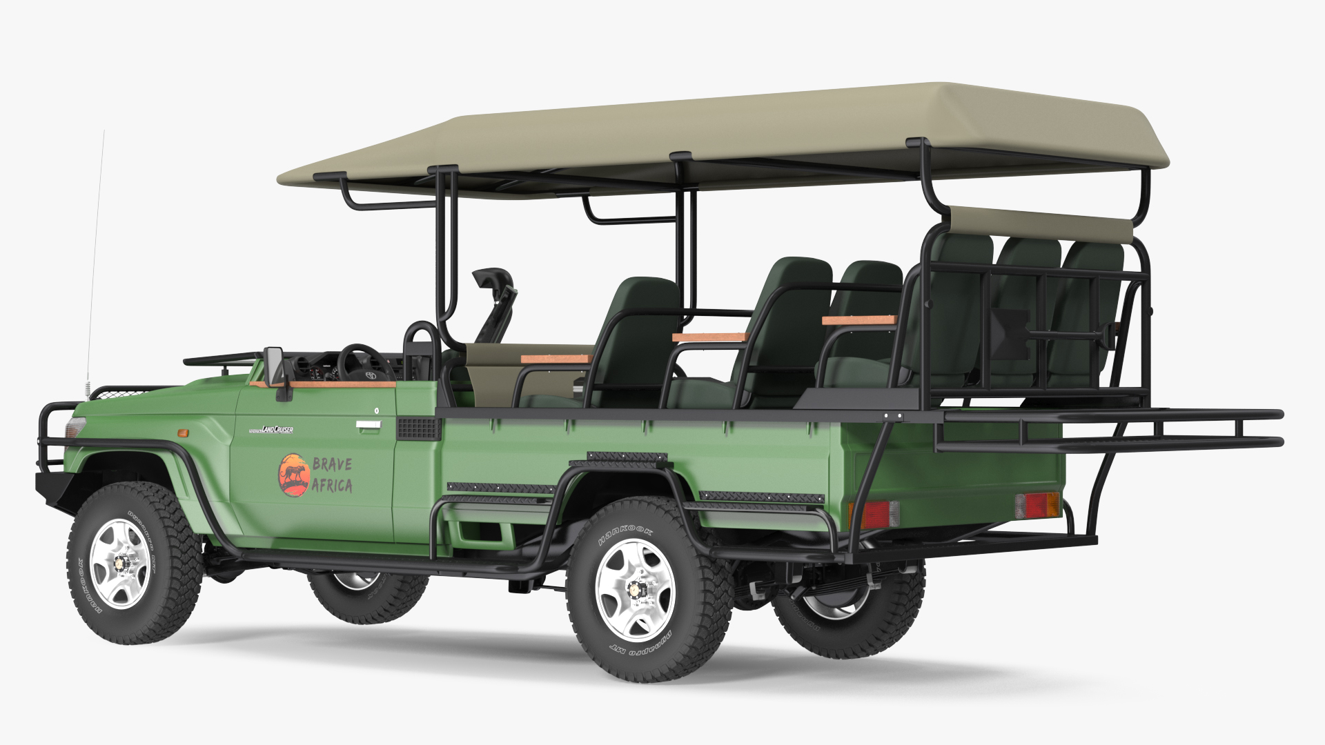 3D Toyota Land Cruiser Safari Open Sided Green Clean Rigged