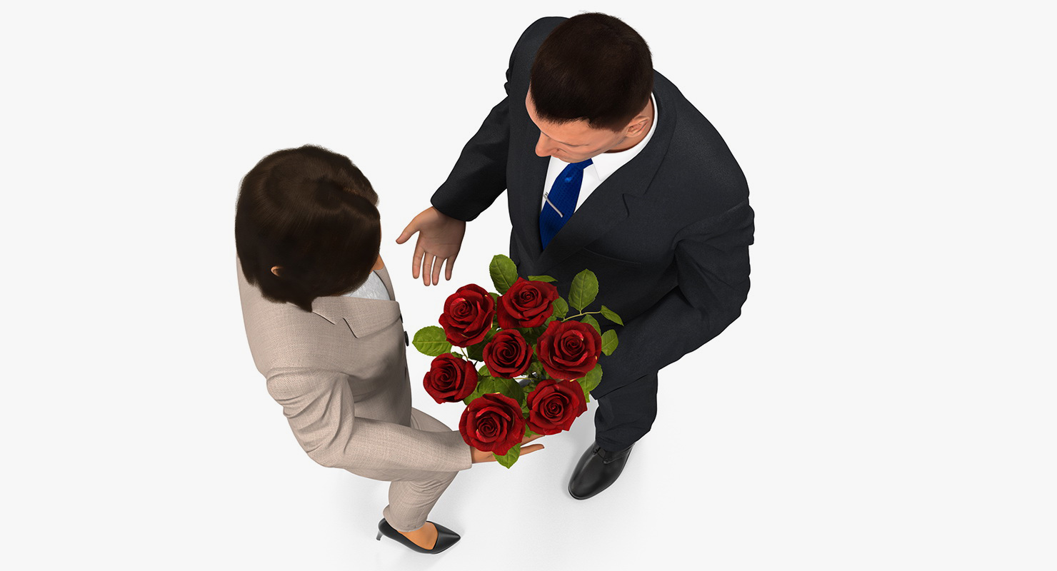 Rigged Man and Woman With White Roses 3D