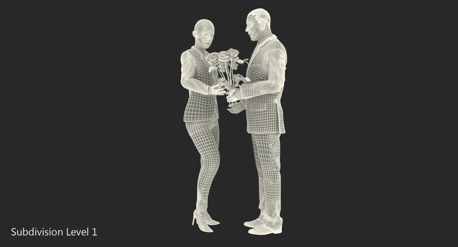 Rigged Man and Woman With White Roses 3D