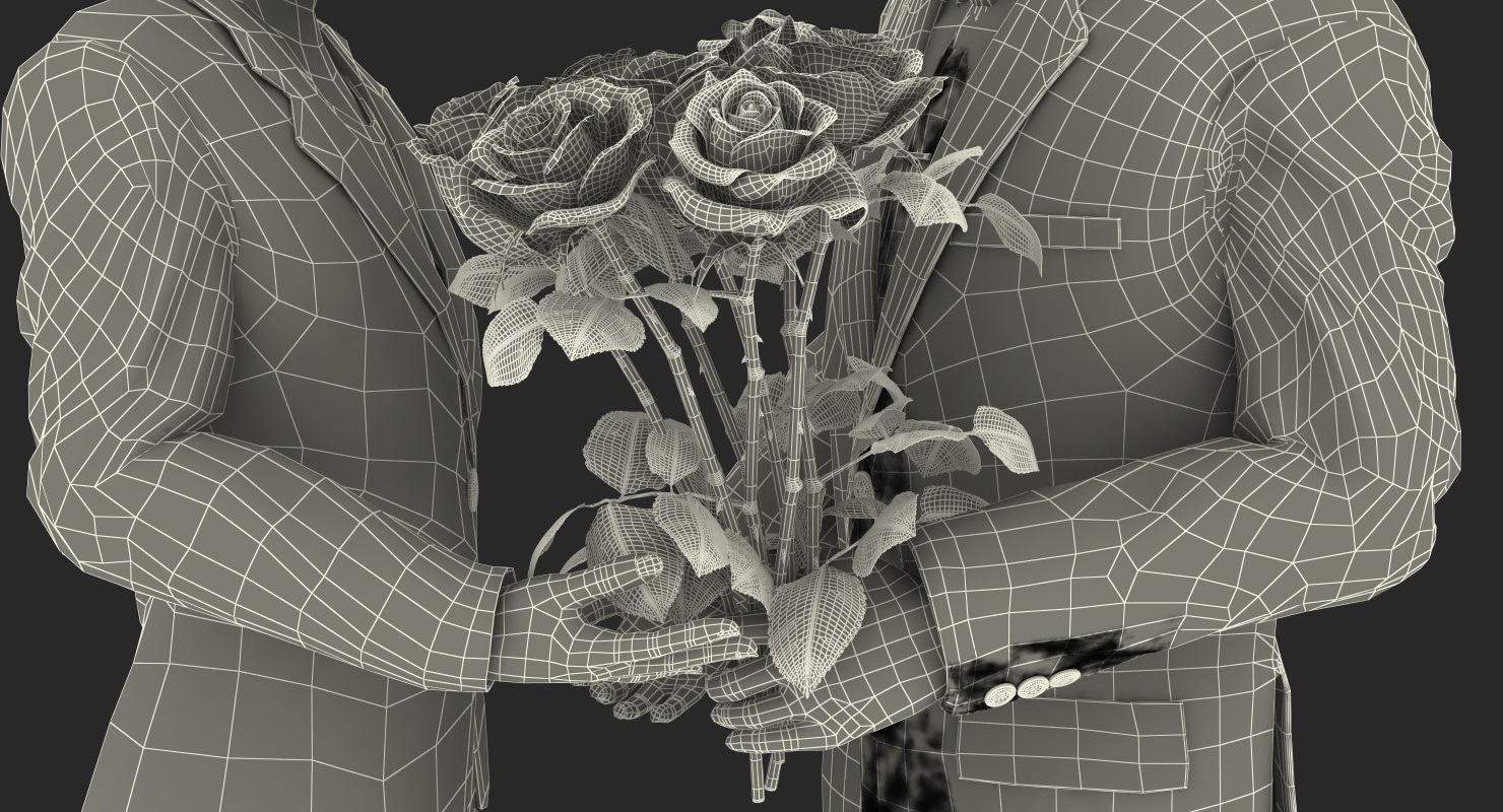 Rigged Man and Woman With White Roses 3D