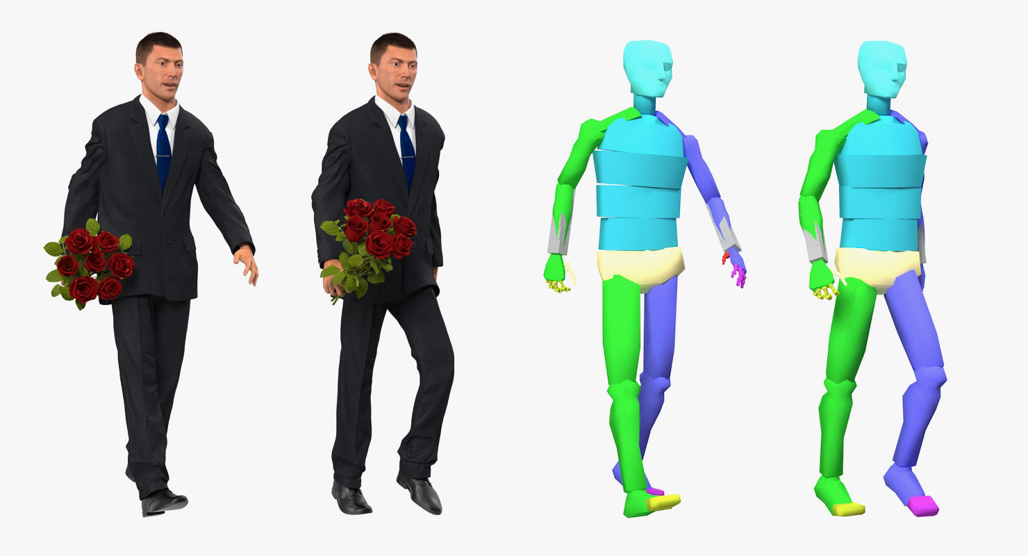 Rigged Man and Woman With White Roses 3D