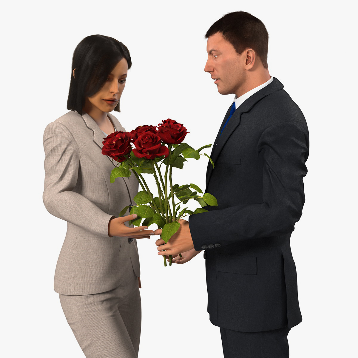 Rigged Man and Woman With Roses 3D Model
