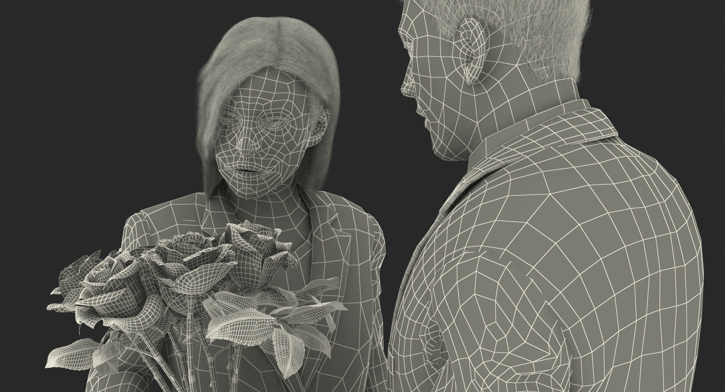 Rigged Man and Woman With White Roses 3D