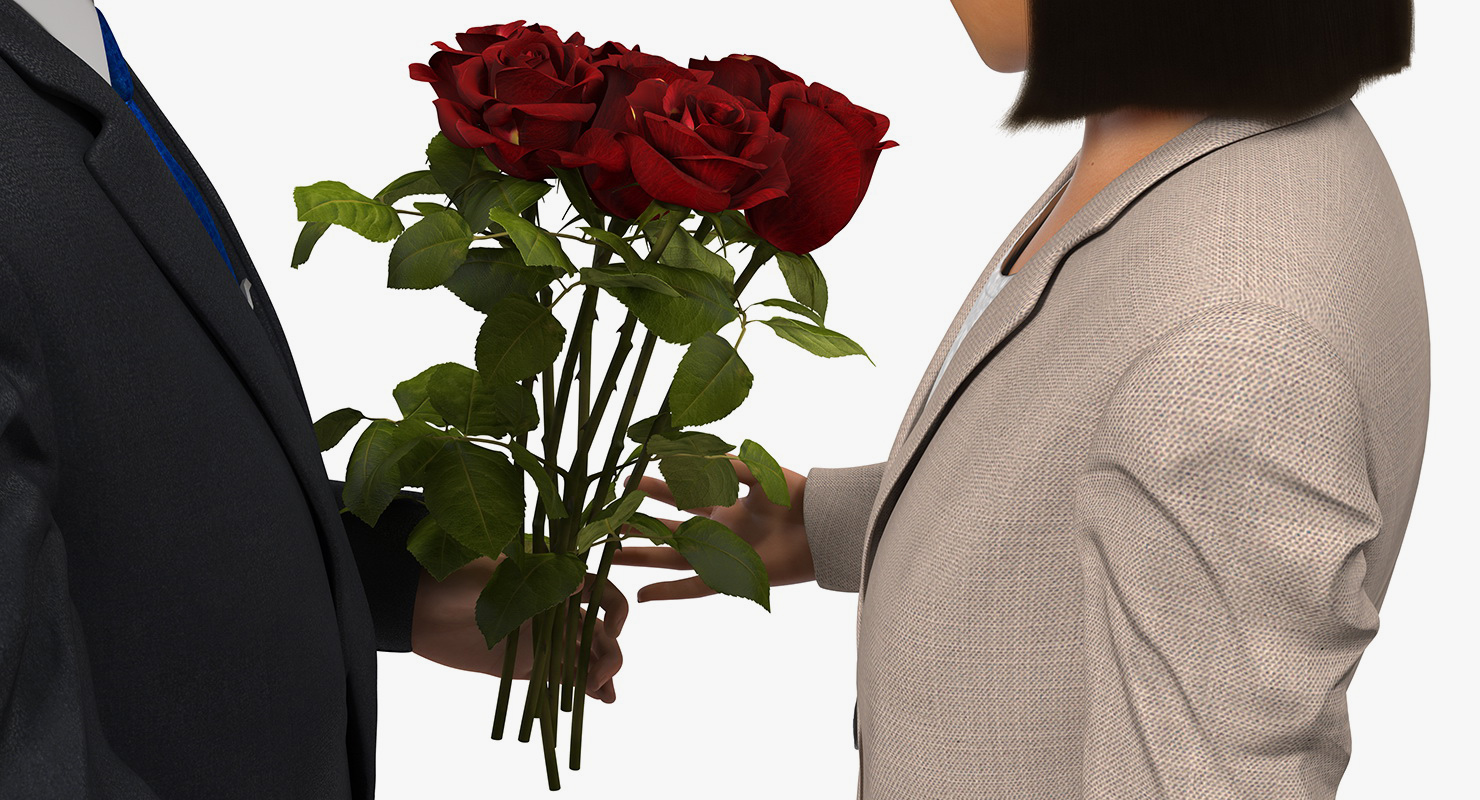 Rigged Man and Woman With White Roses 3D
