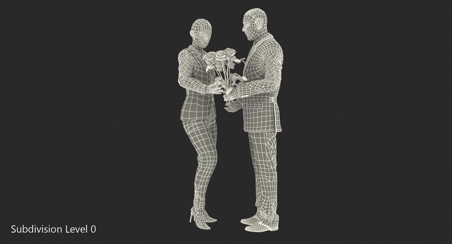 Rigged Man and Woman With White Roses 3D