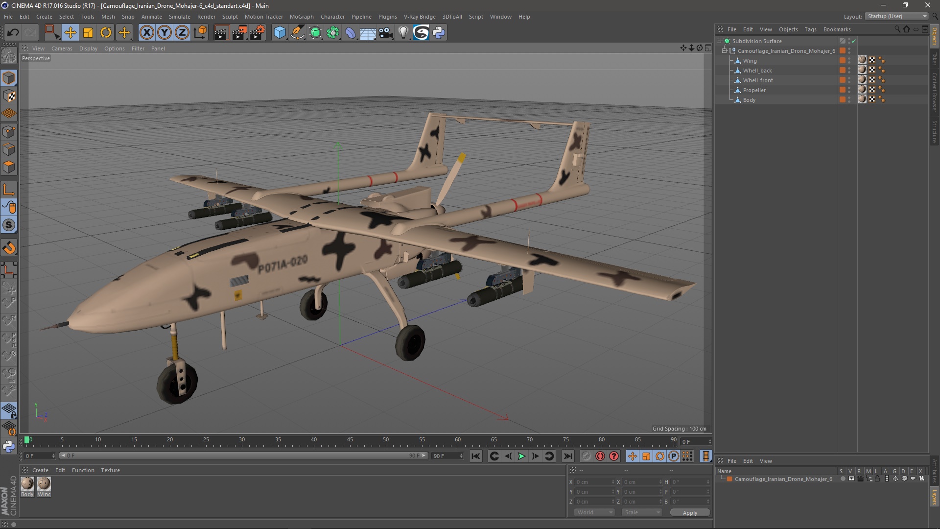 Camouflage Iranian Drone Mohajer-6 3D model