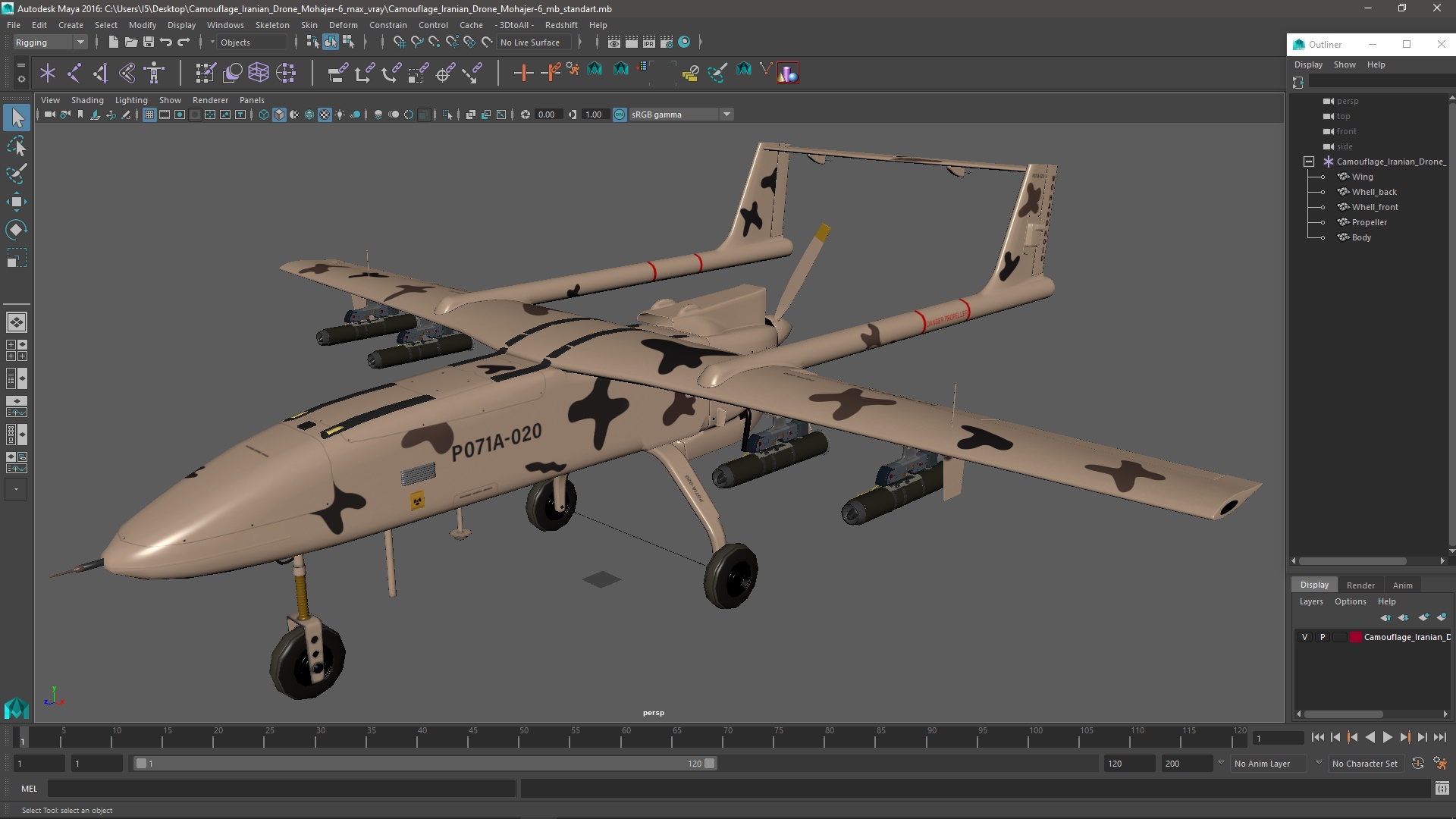 Camouflage Iranian Drone Mohajer-6 3D model