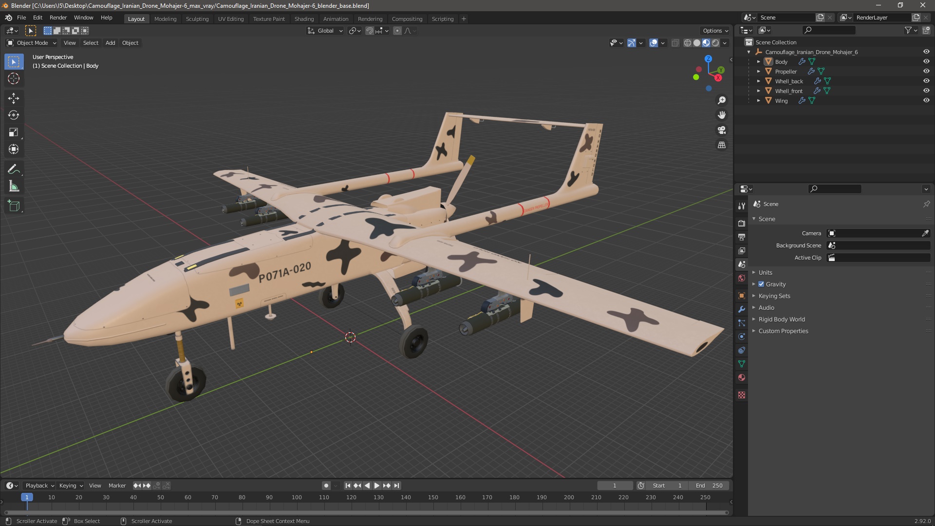 Camouflage Iranian Drone Mohajer-6 3D model