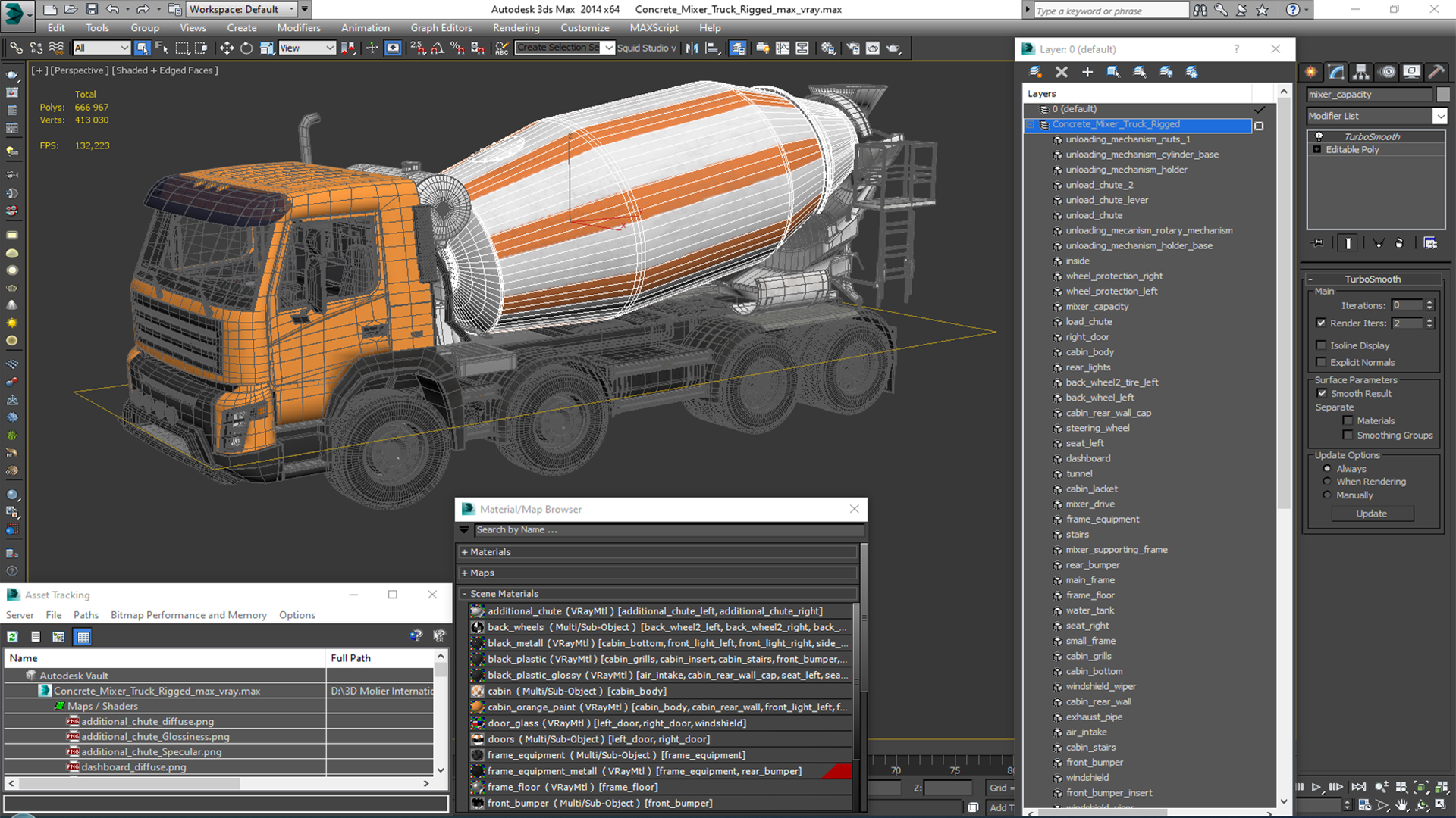 3D Concrete Mixer Truck Rigged for Maya