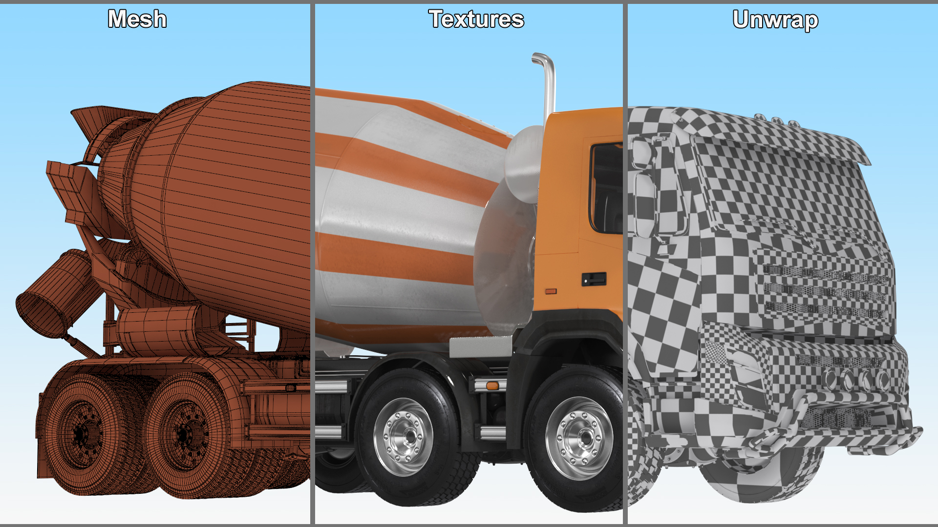 3D Concrete Mixer Truck Rigged for Maya