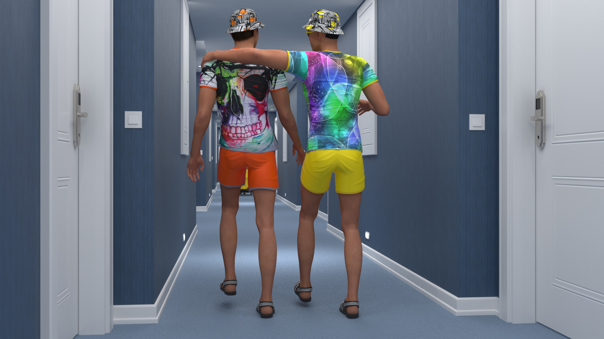 3D model Tourists in Hotel Hallway