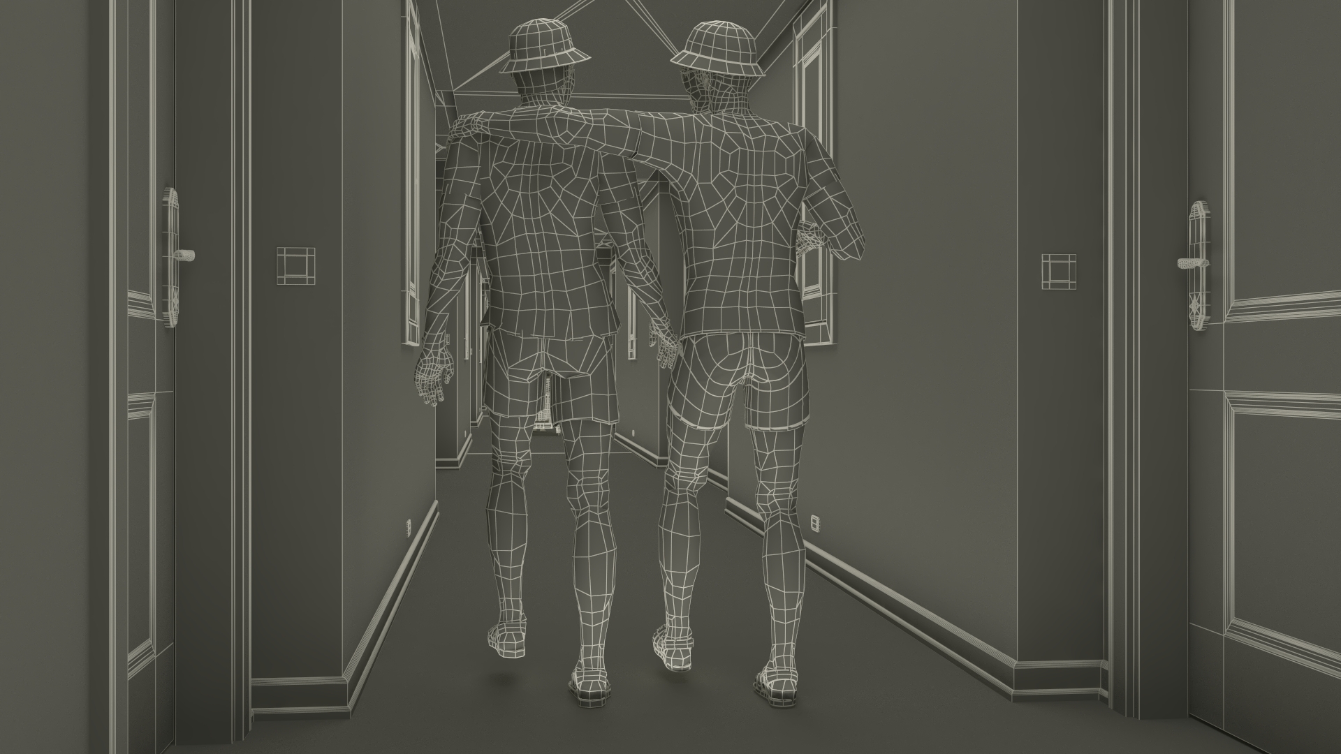 3D model Tourists in Hotel Hallway