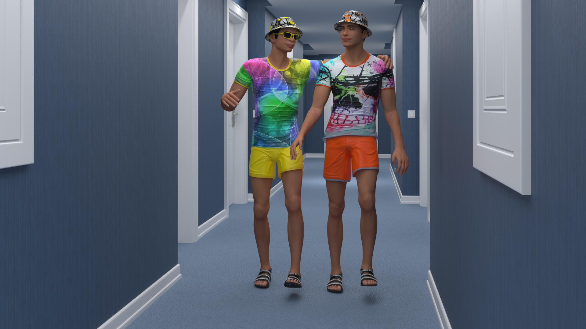 3D model Tourists in Hotel Hallway