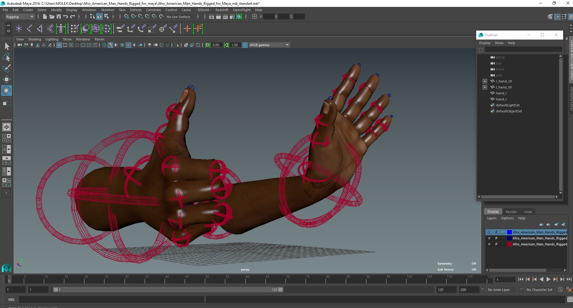Afro American Man Hands Rigged for Maya 3D model
