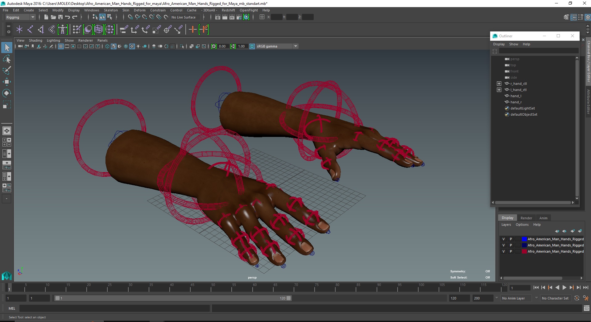 Afro American Man Hands Rigged for Maya 3D model