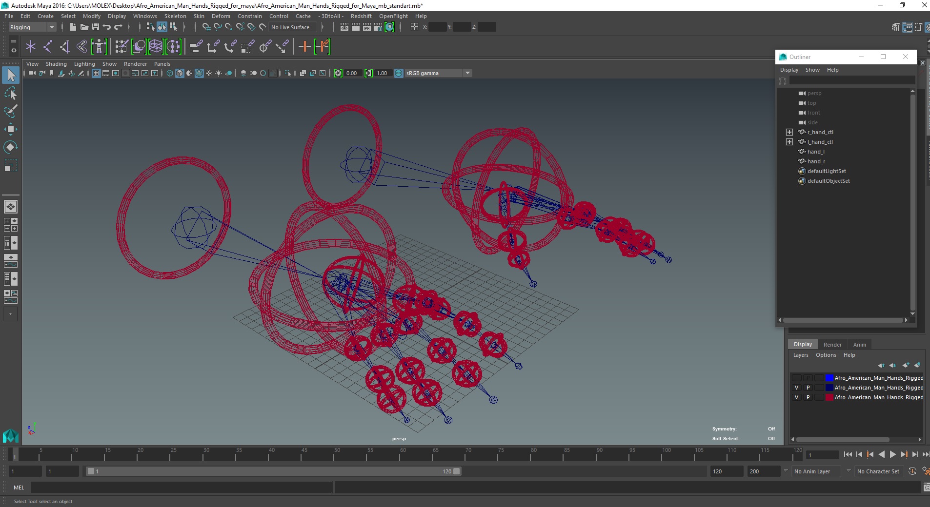 Afro American Man Hands Rigged for Maya 3D model