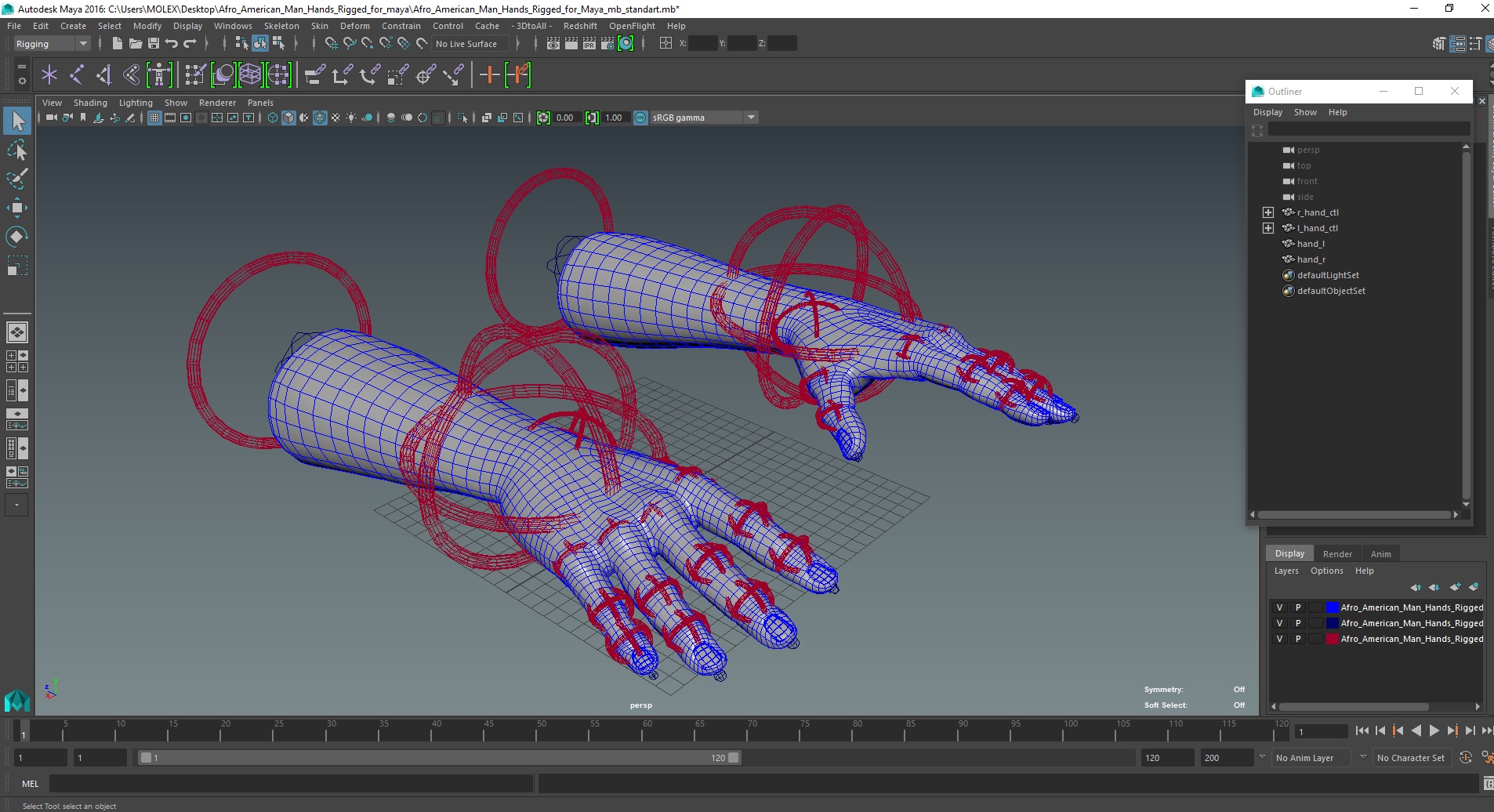Afro American Man Hands Rigged for Maya 3D model