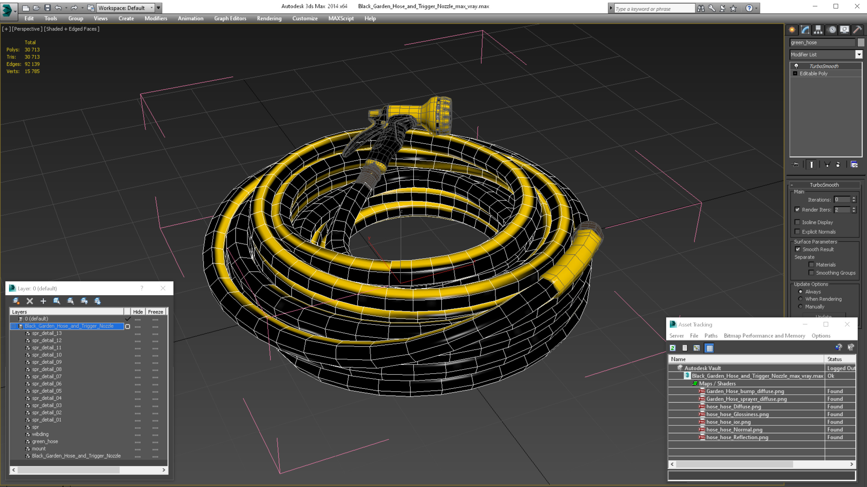 3D Black Garden Hose and Trigger Nozzle