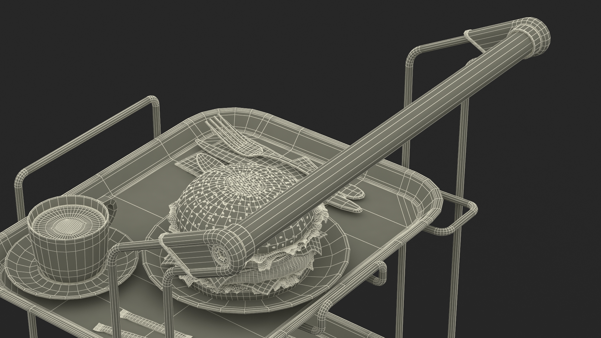 3D Tray Cart with Red Trays and Food model