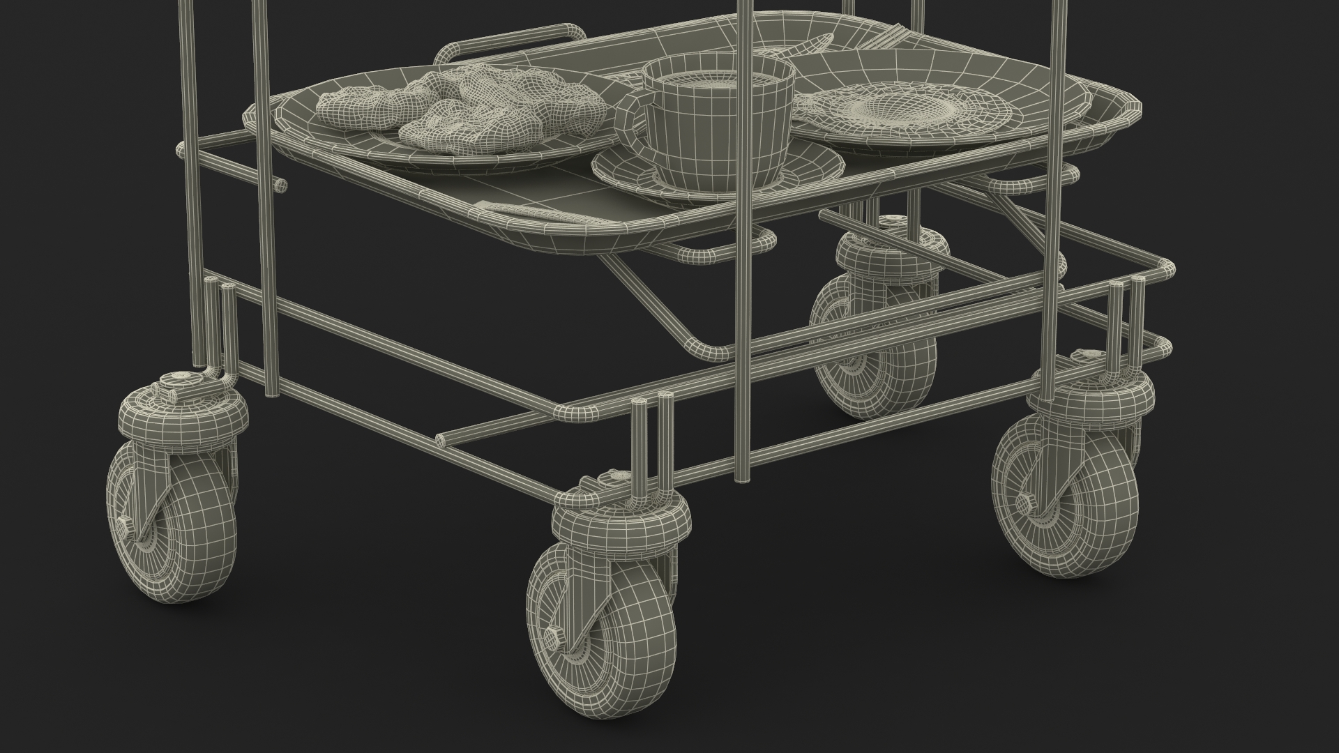 3D Tray Cart with Red Trays and Food model