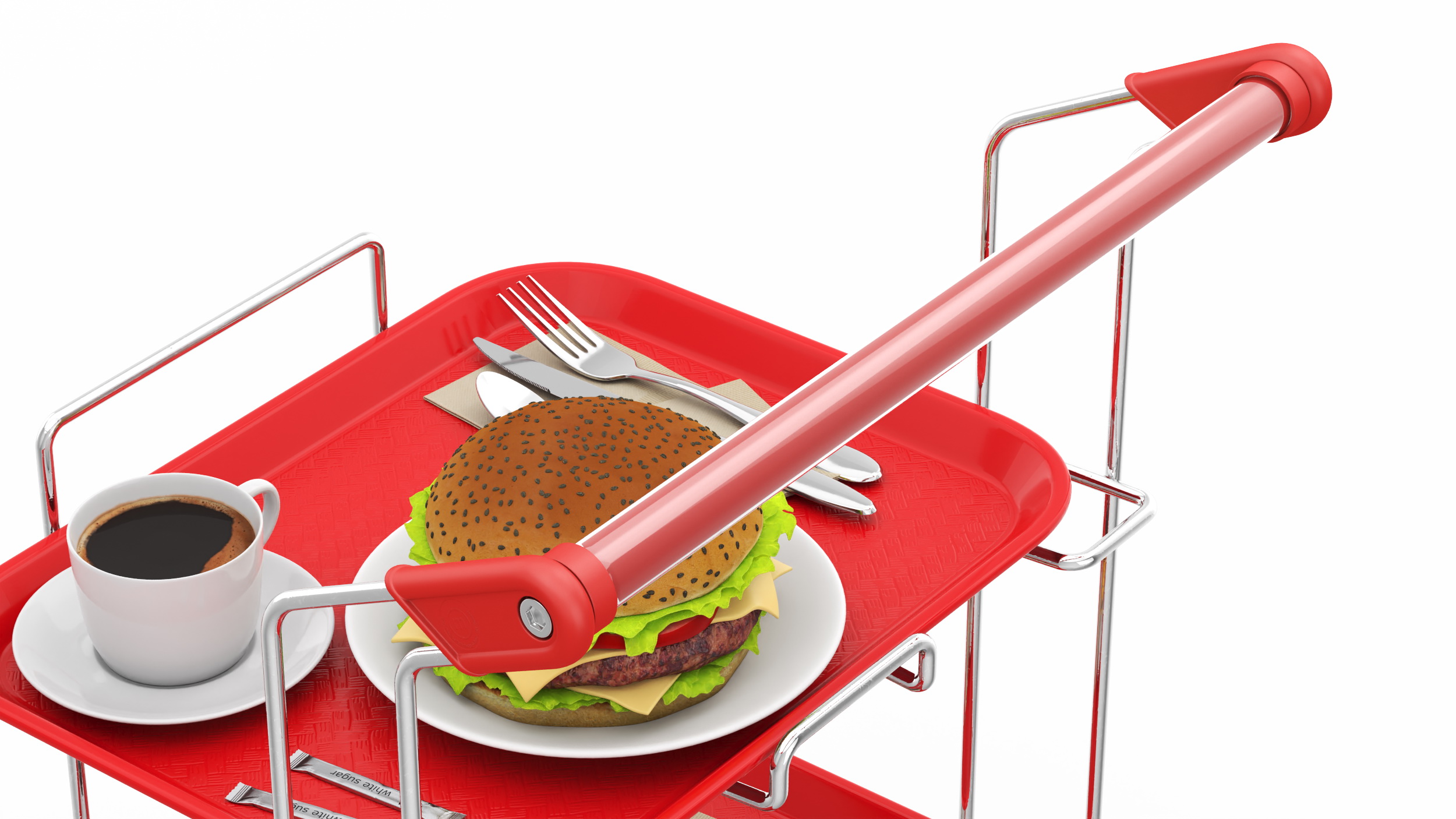 3D Tray Cart with Red Trays and Food model