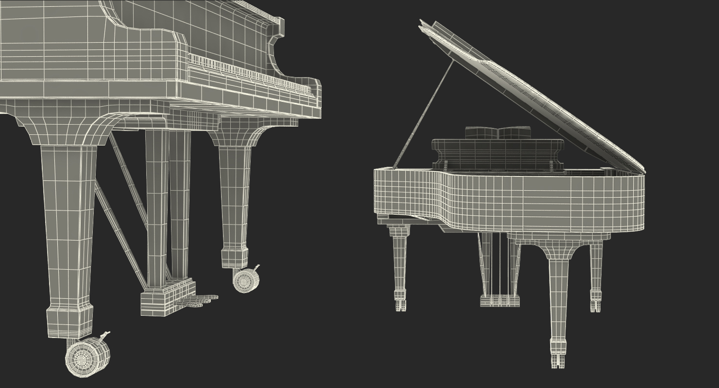 Grand Piano White with Music Notes Book 3D model