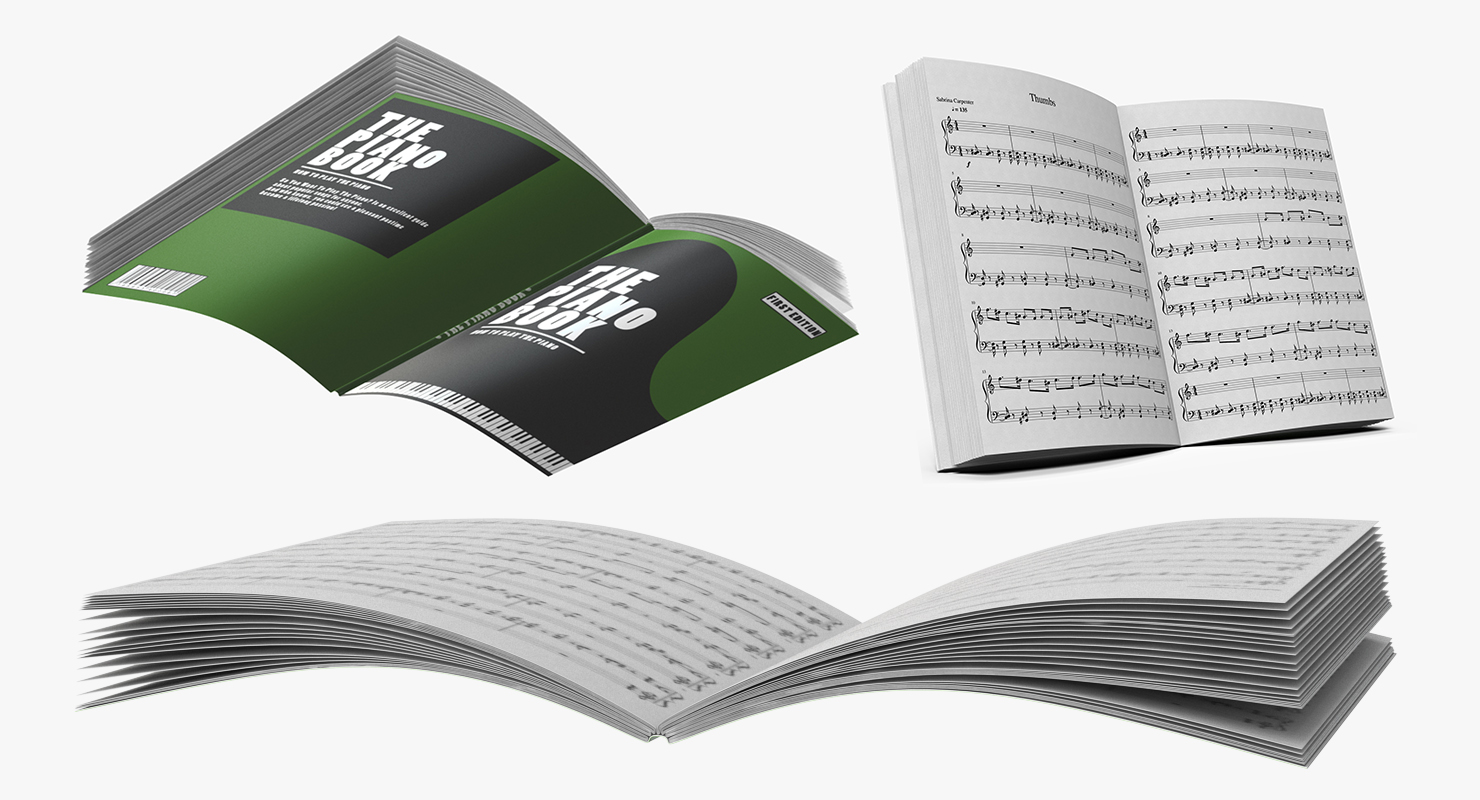 Grand Piano White with Music Notes Book 3D model