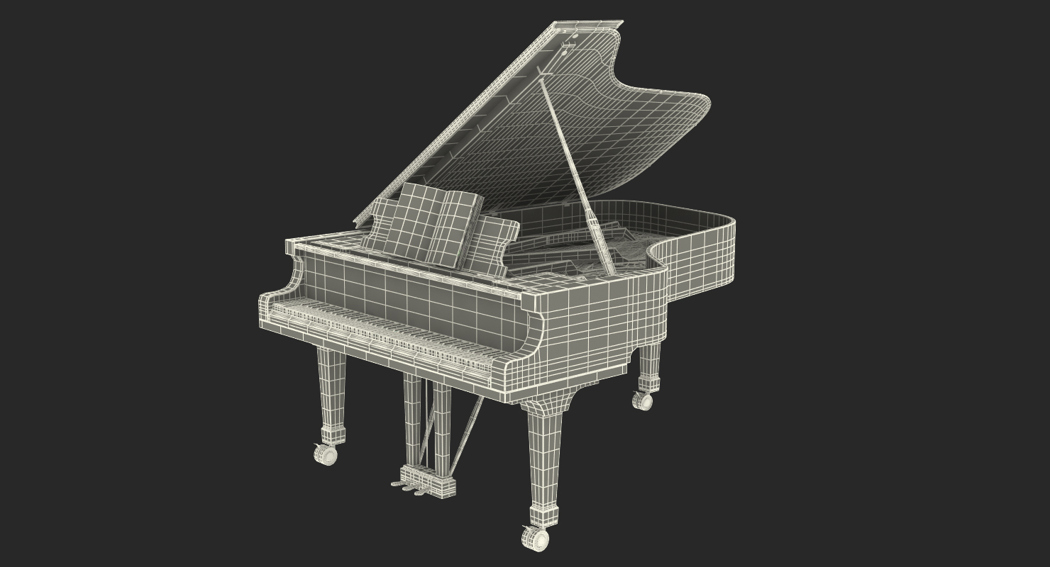 Grand Piano White with Music Notes Book 3D model