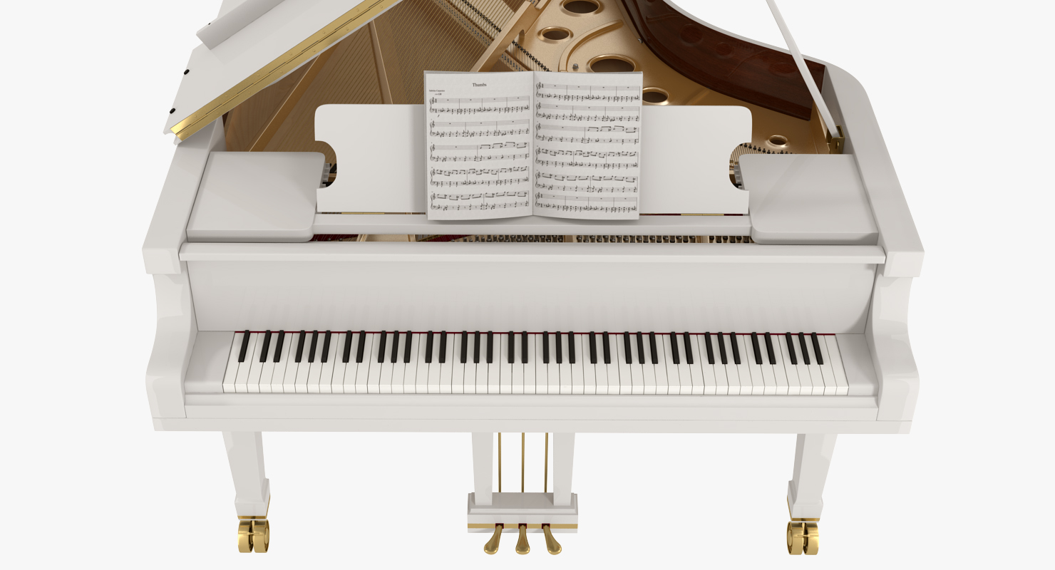 Grand Piano White with Music Notes Book 3D model