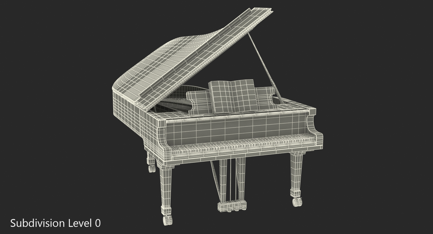Grand Piano White with Music Notes Book 3D model