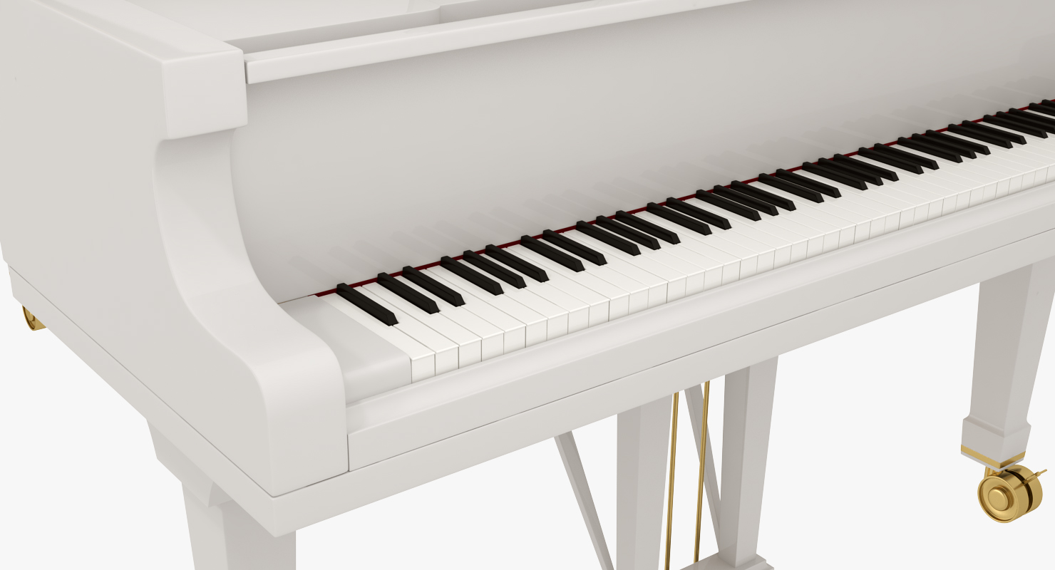 Grand Piano White with Music Notes Book 3D model