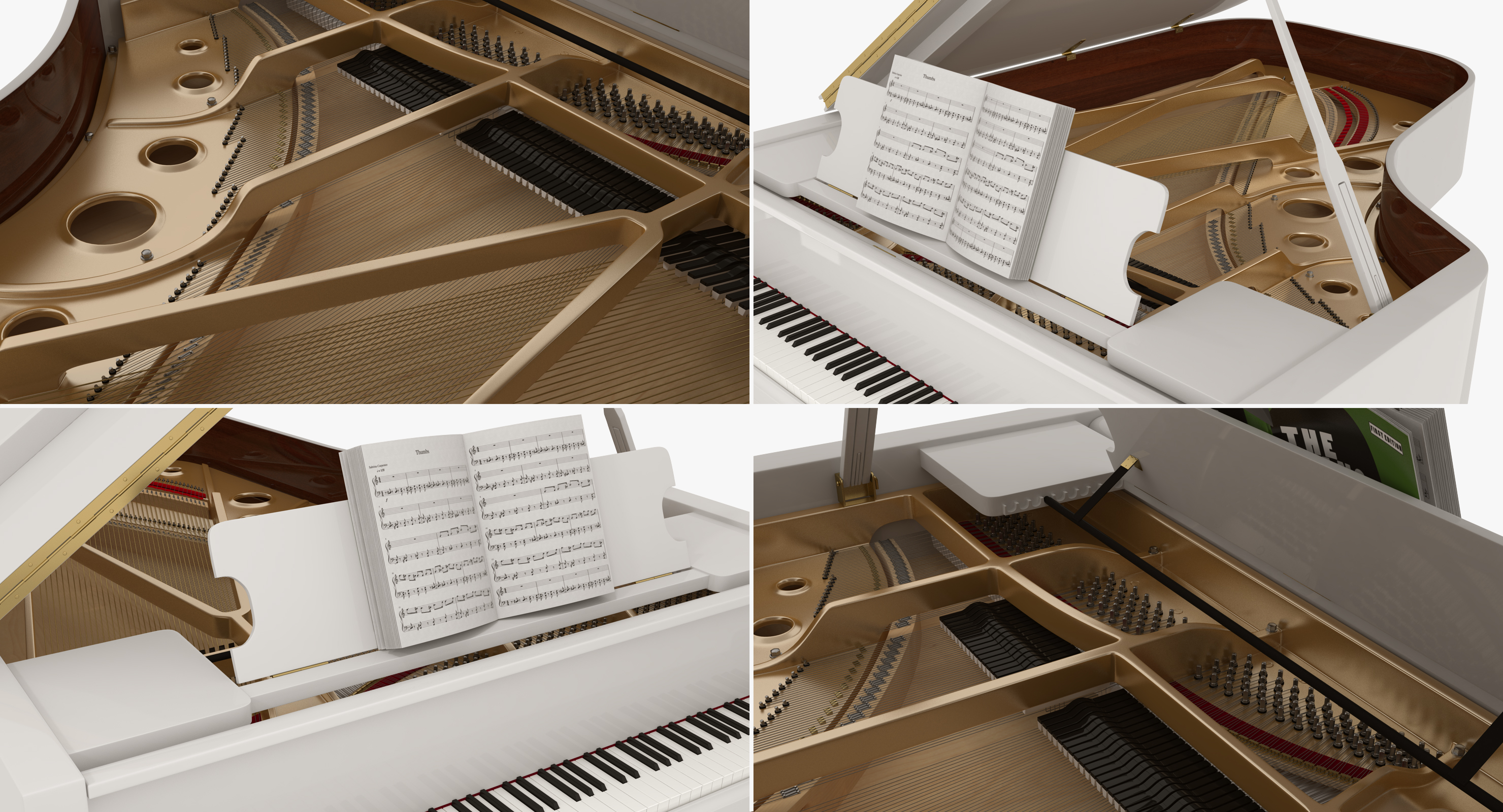 Grand Piano White with Music Notes Book 3D model