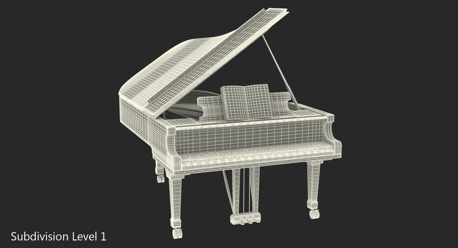 Grand Piano White with Music Notes Book 3D model