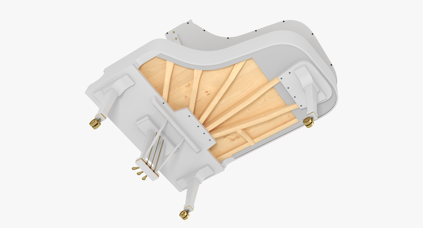 Grand Piano White with Music Notes Book 3D model