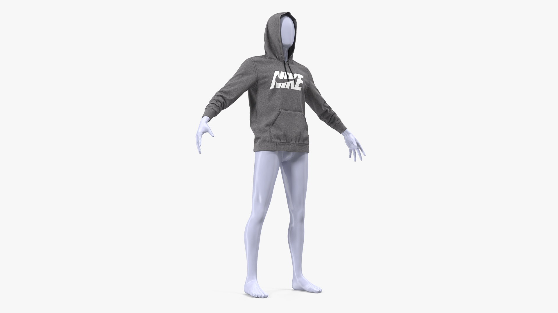 3D Grey Hoodie Nike Raised Hood on Mannequin