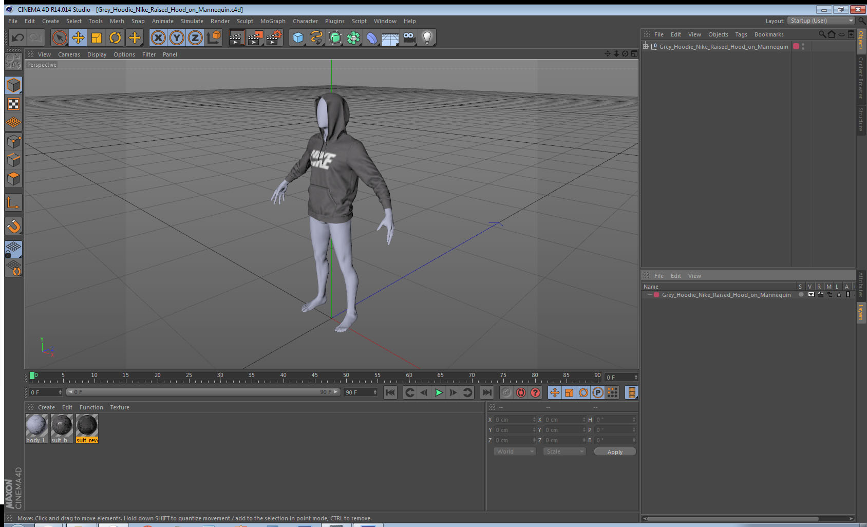 3D Grey Hoodie Nike Raised Hood on Mannequin